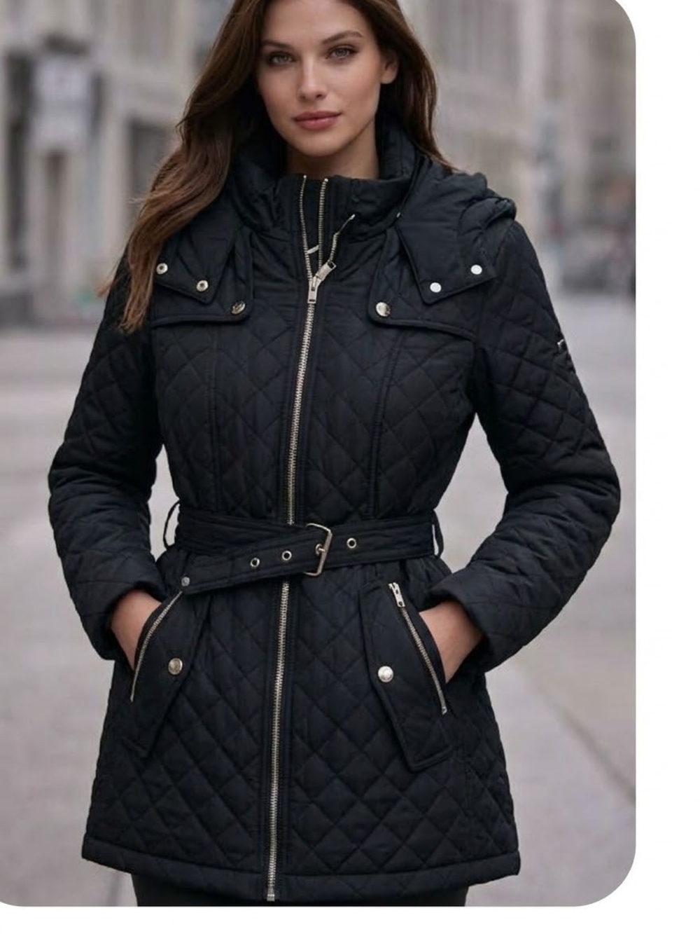 😍Tommy Hilfiger  Women's Quilted Hooded Puffer Jacket in Black Size XS